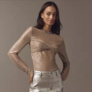 Brand New By Anthropologie Twist-Front Shine Top